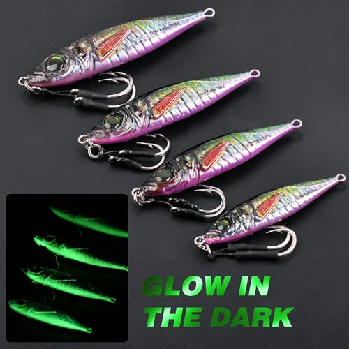 Slow Pitch Jigs Saltwater Fishing Jigging Lures Glow Vertical Metal Jigs with Assist Hooks Butterfly Jigs 3D Printing Offshore Deep Sea Ocean Fishing Pitching Lures for Tuna Kingfish Bluefin - Image 3