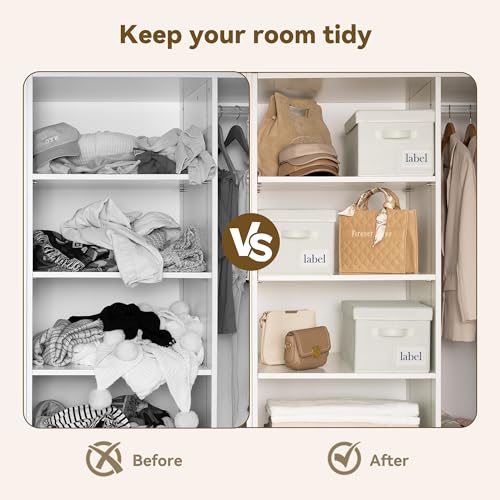 Image of GRANNY SAYS Storage Baskets for Organizing, Linen Closet Shelf Organizers and Storage Containers with Label Holder, Large Storage Bins with Lids for Bedroom, Ivory, 3-Pack