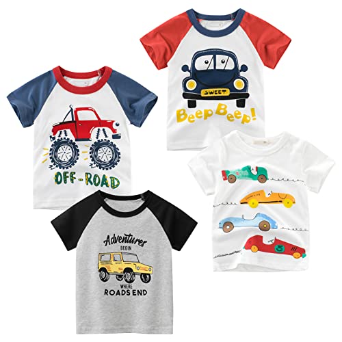 Boys' 4-Pack Excavator Short Sleeve Crewneck T-Shirts Top Tee Size 2-7 Years Toddler Boys' Value Pack Cotton T-Shirt