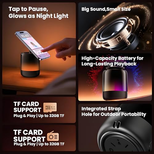 Image of Magnetic Bluetooth Speaker, N52 Magnet Phone Holder,600mAh RGB Light Magnetic Speaker, 12Hrs Night Light Play, 360 Sound, Type-C, TF Card, TWS Stereo Pairing, Ideal for Camping, Fitness