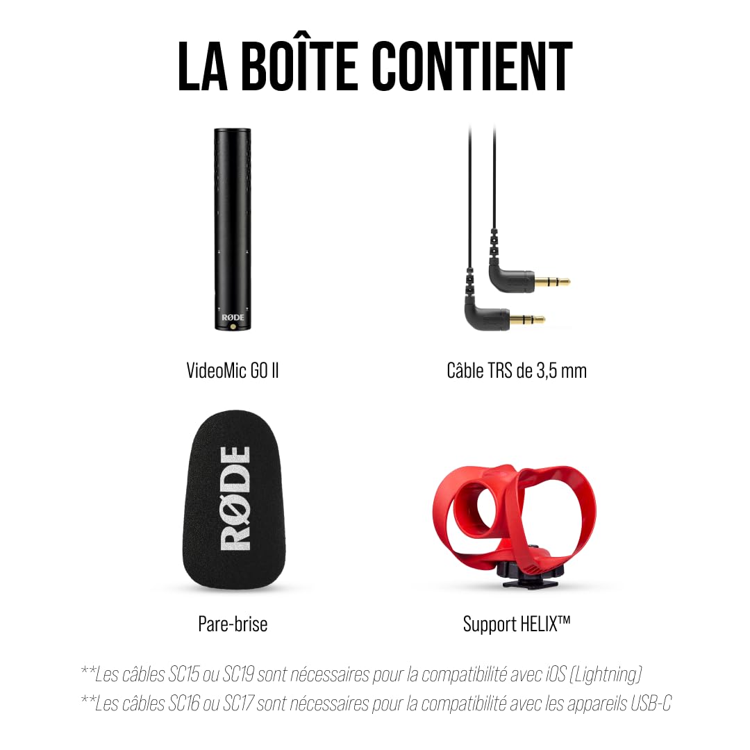 RØDE VideoMic GO II Microphone Canon Ultra-Compact pour caméra avec Sorties 3,5 mm et USB, idéal pour Le Tournage, la création de Contenu, Le podcasting et Les appels vidéo