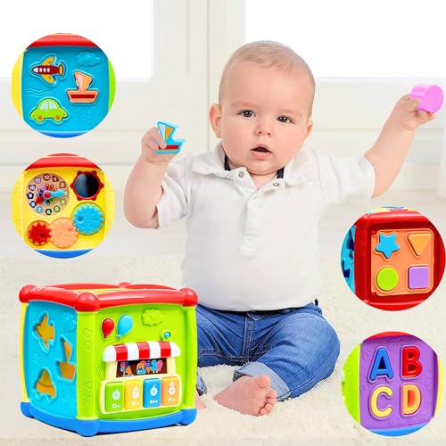 Image of 6 In-1 Musical Toys For 1+ Year Old Baby Girl- Musical Piano,Tunes, Vehicle, Abcd, Shape Blocks Toys Includes A To Z Table, Spinning Gear Time Learning Clock, 3 Aa Batteries Incl,Multicolor
