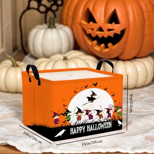Image of Halloween Basket Gift Cute Pumpkin Ghost Parties Decor Kid Trick or Treat Basket for Boys and Girls Rectangular Storage Bin Box (Witch)