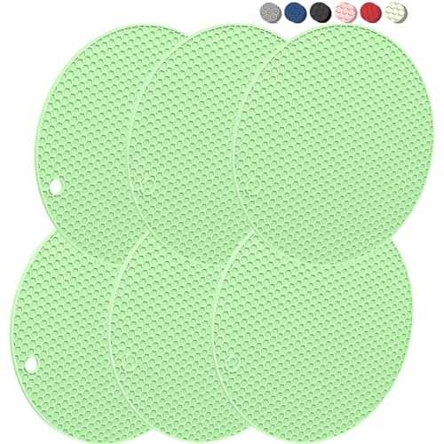 Silicone Trivet Mats for Hot Dishes, 6 Heat Resistant Hot Pads,Pot Holders for Opening Heavy Duty Lids Food Grade Silicone & BPA Free (Green)
