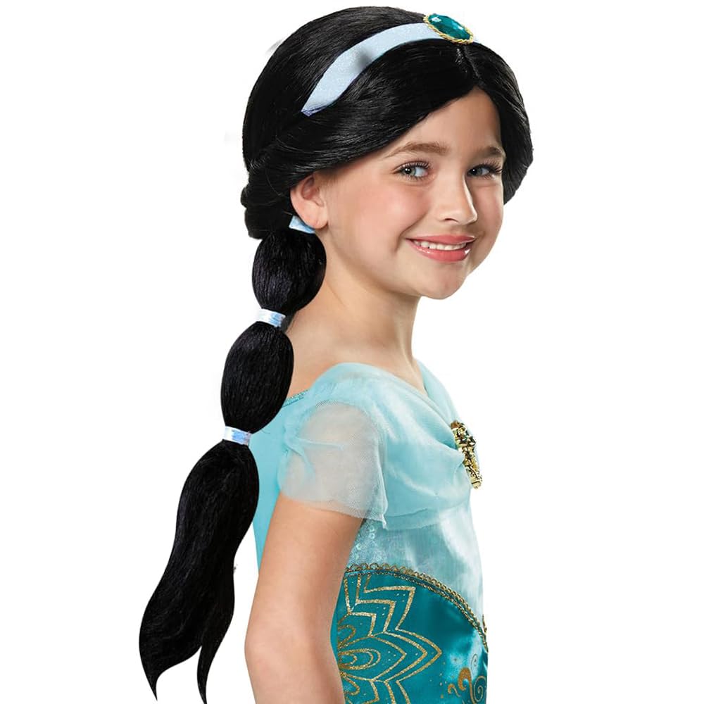YGCHEN Perruque princesse jasmin pour fille - Accessoire de cosplay - Perruque noire pour Halloween, carnaval, anniversaire d'enfant