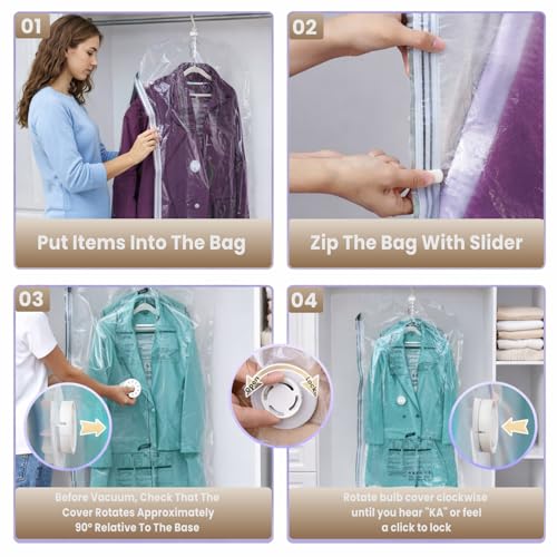 Image of enem Hanging Vacuum Bags For Clothes With Pump | Pack of 4 (2 Jumbo, 2 Large) | Travel Vacuum Bags For Clothes | Wardrobe Organizer For Storage | 1 Year Warranty from enem