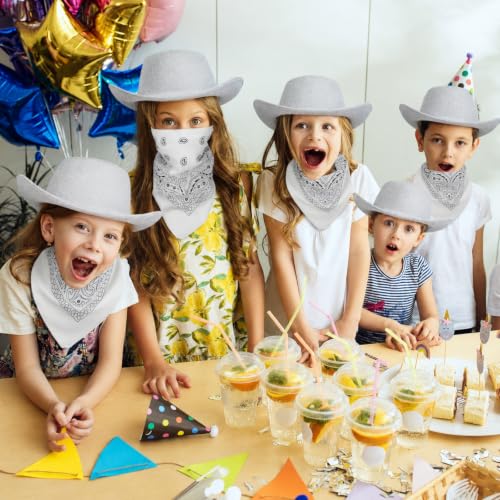 Image of Coume 24 Pieces Cowboy Hats and Bandanas, Glitter Silver