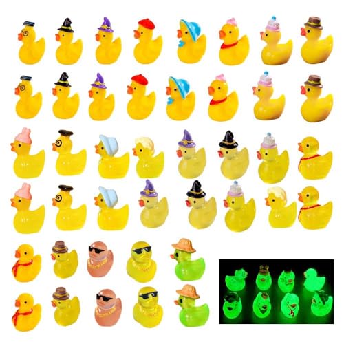 U-Zimikee 45 Pcs Multicolor Mini Resin Ducks, Little Ducks Figurines,