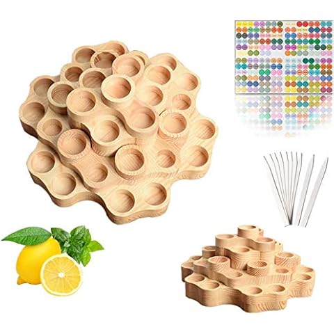 VolksRose Wooden Essential Oil Box, Oil Bottle Case Storage Box Fits 5-15 ml, Perfume Nail Polish Classification #05, #023-31 Slots Cover