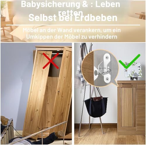 Möbel Kippsicherung Set,12 Sätze Metall Kippschutz Möbel Wandanker,Multifunktions Möbelgurt Möbelanker für Kleinkinder,Kindersicherheit Anti Tip Schutzgurte für Baby-Proofing & Haustierschutz - Weiß