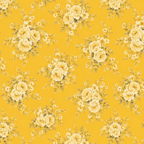 Image of Fitted Sheet Yellow Golden Floral Print Fitted Bedsheet | Glace Cotton 140 TC | King Size (72x78 inch) with 2 Pillow Covers (18x28 inch) | Deep Pocket up to 10 Inches - Soft & Comfortable