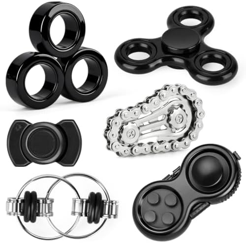 6 Stück Fidge-Spielzeug Set für Erwachsene&Jugendliche Metallische Spinner | Robuste glatte Metallteile,geräuschlos drehbar,handtaschengeeignet,beruhigendes Sensory Spielzeug für B