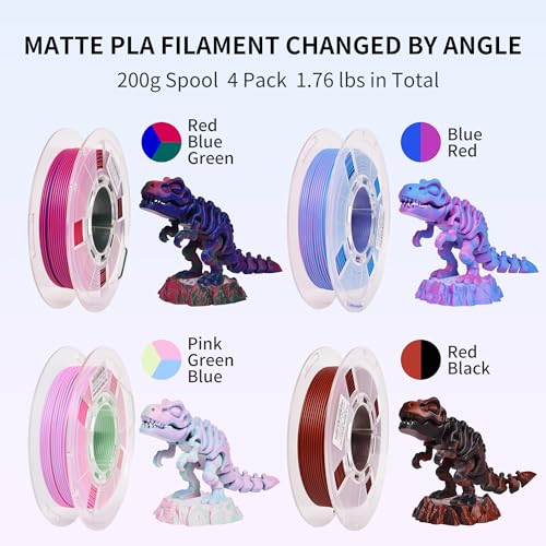 Image of RAMBERY Matte Tri Color & Dual Color 3D Printer Filament Bundle, Multi Color Change by Angle PLA Filament 1.75mm+ /- 0.02mm, 200gX4 Spools