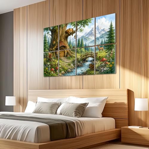 8 Pack Paneles Acústicos Decorativos para Absorción de Sonido con Escena de Bosque y Casa del Árbol, Autoadhesivos para Estudios de Grabación y Oficina 48"x32" miniatura 5