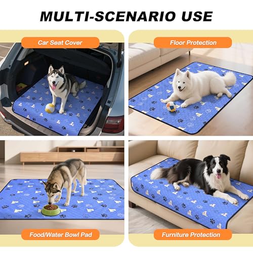 Image of WanpeeGoo Washable Pee Pads for Dogs, Waterproof, 36 x 41 in, 2 Pack, Blue | Super Absorbent, Waterproof and Non-Slip; Washable, Reusable Dog Pads for Crates, Playpens, Floors, Furniture and Travel