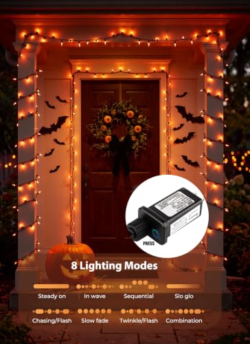 Image of 2Pack Orange Outdoor Halloween Lights, 39Feet 100 LED Mini Lights with 8 Lighting Modes, Connectable Halloween String Light Plug in for Garden Patio Haunted House Ghost Holiday Lighting Decoratio