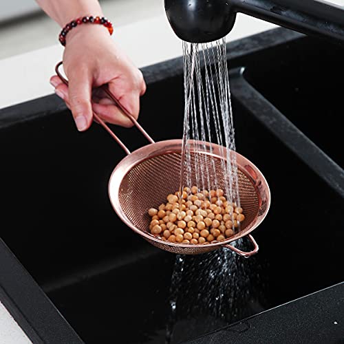 Homquen Copper Fine Mesh Strainer 3 Pieces Set, Rose Gold Flour Sifter For Baking, Stainless Steel Clander, Copper Matcha Tea Strainer, Gravy Separator, Stasher Sieve Pasta Strainers #TOP7