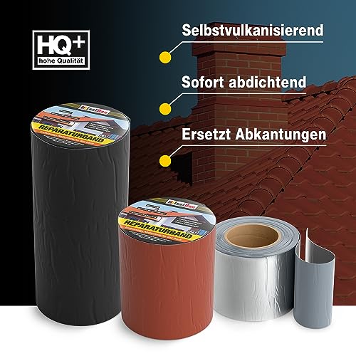 Isolbau Butyl Reparaturband - Anthrazit, 100 mm x 10 m - Abdichtungsband für Dach, Loch, Rohr, Wohnmobile - Wasserdichter Schutz gegen Korrosion Witterung & UV-Bestrahlung - Selbstklebende Klebeband