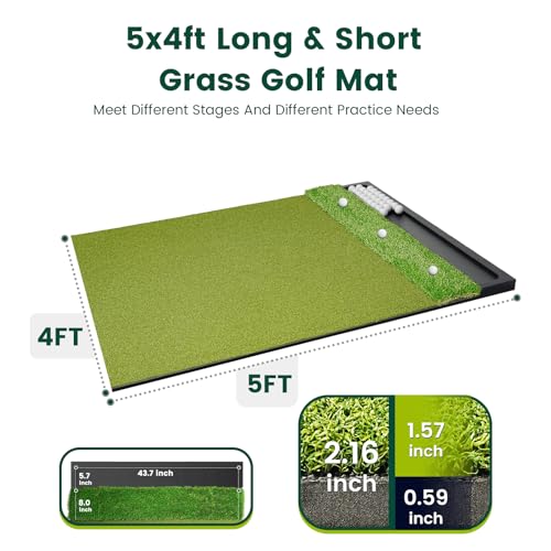 Image of Dual Turf Golf Hitting Mat with Ball Tray, Integrated Golf Practice Mat for Indoor & Outdoor Use Golf Training Mat with 3 Tees