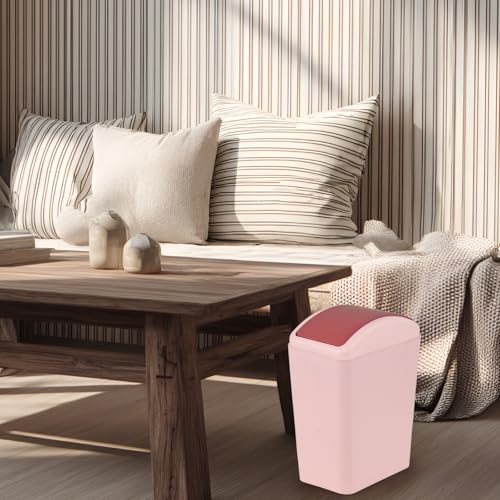 Caneca de basura plástica 4 galones con tapa rosa miniatura 4