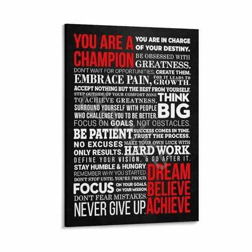 A Champion's Mantra Motivational Poster Inspirational Wall Art Canvas Painting Wall Art Poster for Bedroom Living Room Decor 20x30inch(50x75cm) Frame-style