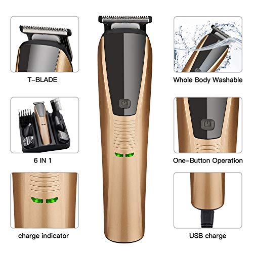 Beard Trimmer 6 in 1 Trimmer for Men Cordless Hair Clippers Mustache Trimmer Nose Hair Trimmer Waterproof USB Fast Charging Low Noise