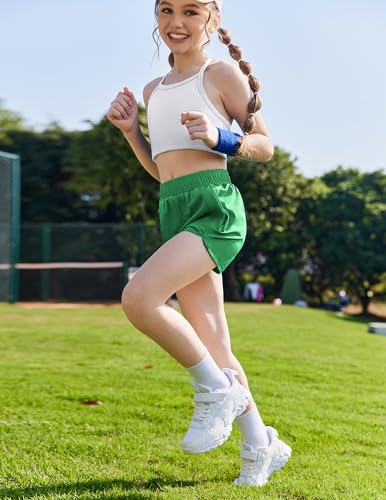 Image of Zaclotre Girls Athletic Shorts with Zipper Pockets High Waisted Running Shorts Soccer Gym Sports Active Short for Kids