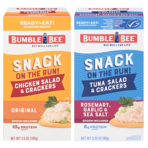 Bumble Bee Snack on the Run Duo (2 Total Kits) - Classic Chicken Salad and Rosemary Garlic &amp; Sea Salt Tuna Salad with Crackers - Ready to Eat Protein Snacks