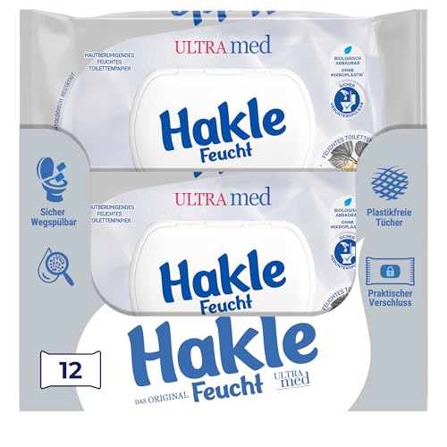 Hakle Feucht ULTRA med im 12er-Pack 504 Tücher (12 x 42 Blatt) pflegendes feuchtes Toilettenpapier hautverträgliche feuchte Tücher schnell wasserlösliche Feuchttücher