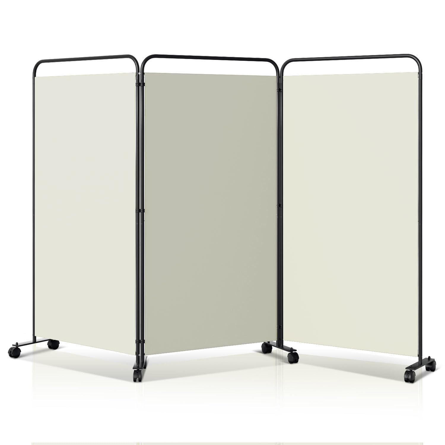 Biombo separador de ambientes, plegable, independiente, con ruedas, protección visual, 3 piezas, 263 x 180 cm, separador de habitaciones independiente para oficina o dormitorio, color beige
