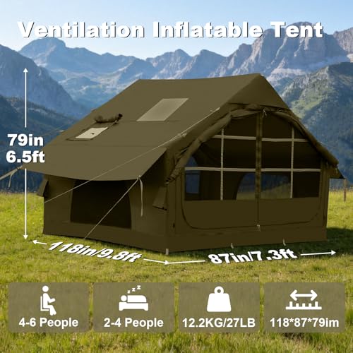 Image of Inflatable Camping Tent,2 /4 /6 /8 Person Glamping Inflatable Tents with Awning, Quick Setup Blow Up Tents with Pump, Waterproof Oxford Inflatable House for Camping, Air Glamping Hot Tents for Adult