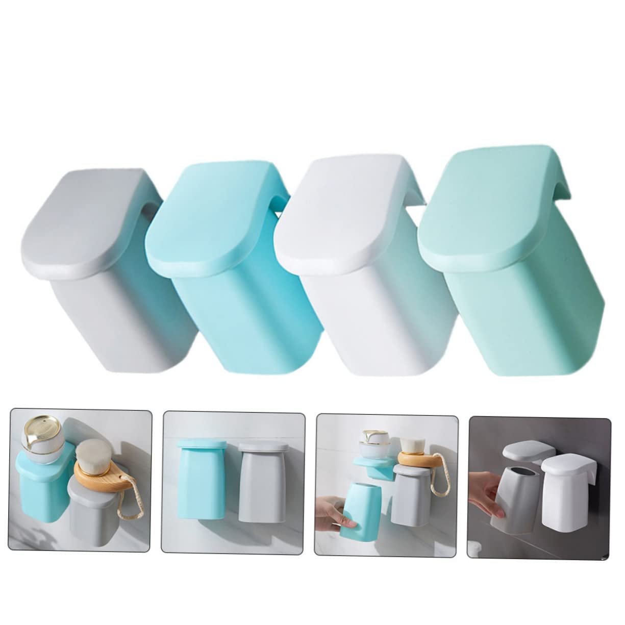 VALICLUD Set da 4 Bicchieri Porta Spazzolino da Denti Magnetici in Pp per Bagno, Montaggio a Parete senza Fori, Design Semplice ed Ecologico per Uso in Bagno o Toilette