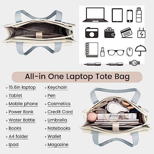 Image of LOVEVOOK Laptop Tote for Women - 15.6 Inch Professional Leather Computer Briefcase - Waterproof, Large Capacity Business Teacher Office Bag - Crossbody Purse