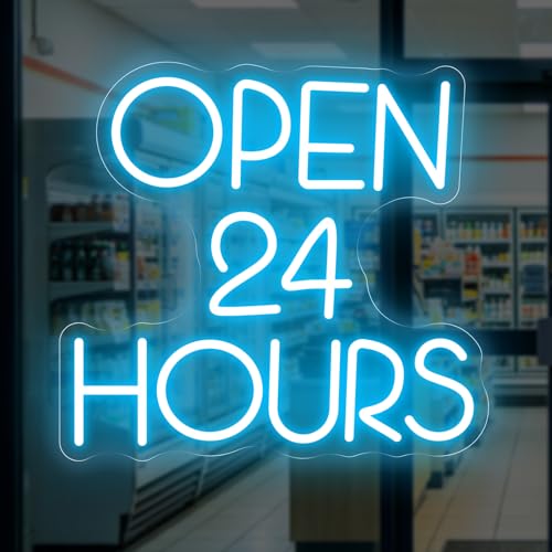 Image of Open 24 Hours Neon Sign, Open Business LED Light | USB Powered Dimmable Shop Club Wall Decor Open Wall Art Welcome Sign for Shop Decor 13 inchx14 inch