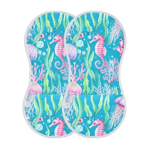 xigua Underwater Seahorses Muslin Baby Burp Cloths Set of 1, Super Soft & Absorbent Burping Rags, Cotton Burp Clothes Shower Gift for Newborn, Baby Girls and Boys2