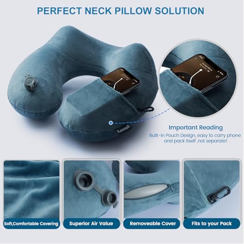 Image of Keemall Inflatable Travel Pillow - Super Soft Inflatable Neck Pillow for Airplanes, Ergonomic 360 Degree Support for Head & Neck, Ideal for Sleeping in Airplane /Car /Bus /Train, Portable