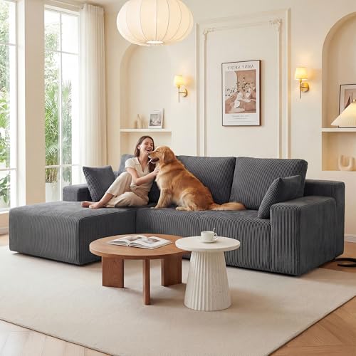 Image of GRUSIGN Cloud Sectional Boneless Couches for Living Room, Modular L Shaped Couch with Deep Seat Oversized Left Facing Chaise, Memory Foam Compressed Spineless 3 Seater Sofa for Apartment, Grey