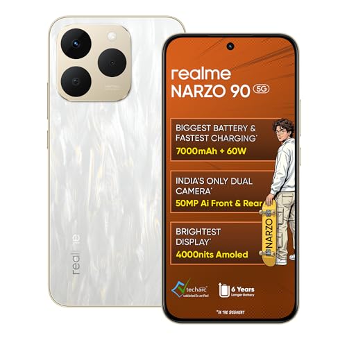 Image of realme narzo 90 5G (Flowing Silver,6GB+128GB) | 7000mAh Biggest Battery | 60W Fastest Charging | 50MP Front & Rear AI Cameras | 4000nits Brightest Display | AI Assist | IP69 Dust & Water Resistance