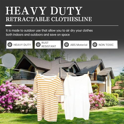 Image of HASTHIP Retractable Clothes Line - 12m 30lbs PVC Wall Mounted Heavy Duty Cloth Drying Rope Adjustable Lockable Hanging Washing Clothesline for Indoor /Outdoor /Balcony (Pack of 1)