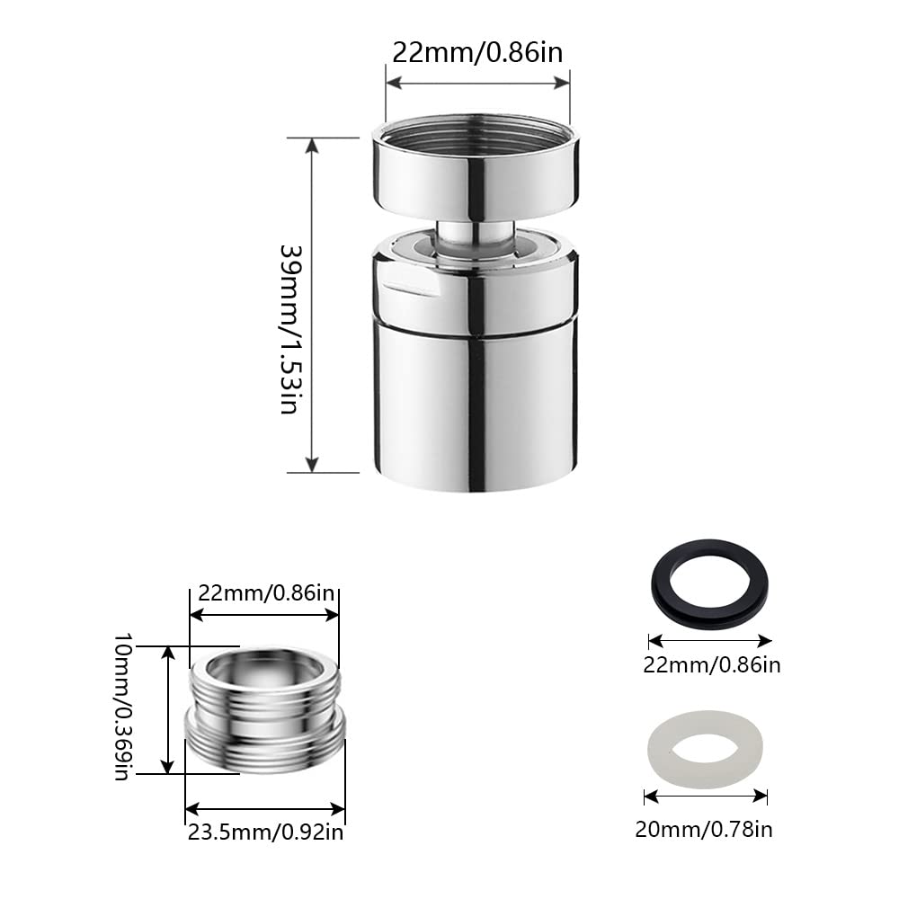 Aeratore Per Rubinetto Girevole 360° - M22/M24, Acciaio Inox | Rompigetto Risparmio Idrico Per Cucina/Bagno - Foto 3