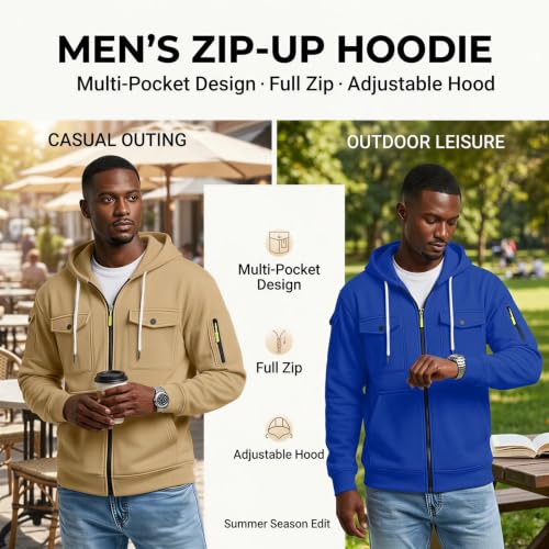 VBTAPA Mock Neck Sweatshirt Hoodies For Men Casual Workout Gym Cargo Hooded Sweatshirts Fahion Heavyweight Warm Fleece Zip Up Jacket Pockets 2026 Red S - image 5