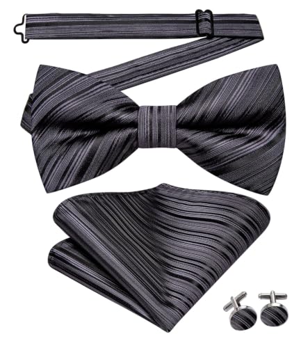Image of Dubulle Mens Paisley Striped Bowtie Set Pre-tied Bowtie for Men and Pocket Square Set Wedding Business