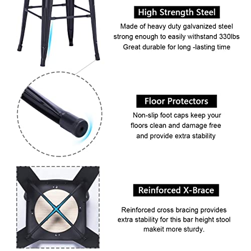 Tongli Metal Bar Stools Set Of 4 Barstools Counter Height Bar Stools With Back Industrial Bar Stool Indoor Counter Stool Kitchen Island Stools Modern Bar Chair With Wood Top 26 Inch Matte Black #TOP4