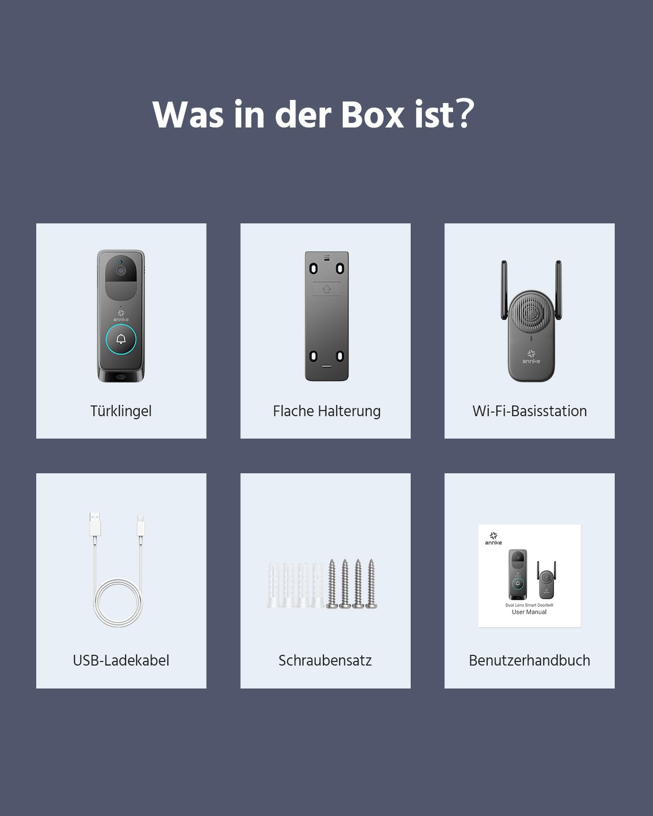 ANNKE Video-Türklingel, 2K Dual Türklingel mit Kamera, 190° Ultraweitwinkel | Personen-/Paketerkennung, Nachtsicht, 2-Wege-Audio, 2,4GHz WLAN, Kompatibel mit Alexa, Inklusive Indoor-Klingel