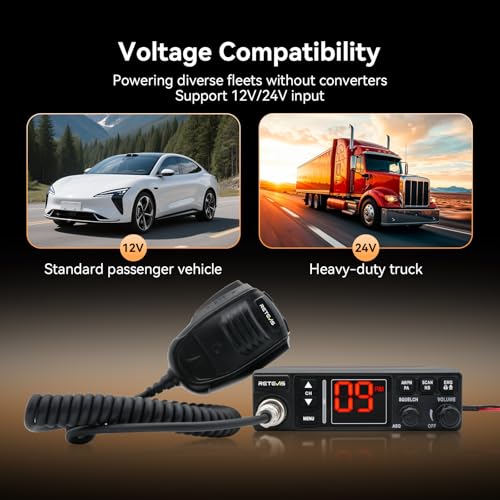 Image of Retevis MB3A AM /FM CB Radio Kit with External Speaker, 40-Channel, Long Range Trucker Radio with Antenna, 12V /24V Cigarette Lighter, PA, Noise Limiter, Emergency Channels 9 /19, Cooling System