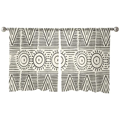 Sheer Curtains 54 Inch Length 2 Panels Set - Boho Geometric Window Treatments, Middle Century Chevron Striped Abstract Art Rod Pocket Semi Curtains For Living Room/Bedroom/Kitchen Décor, 104"W X 54"L #TOP2