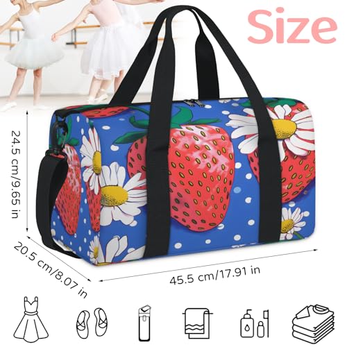 Cute Strawberry and Flower Travel Duffel Bag for Women and Men, Sport Tote Gym Bag Carry on Weekender Overnight Bags2