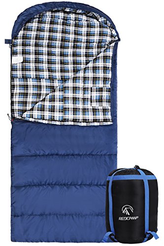 REDCAMP Cotton Flannel Sleeping Bag for Adults, XL 32/41/50F Comfortable, Envelope with Compression