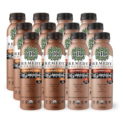 Remedy Organics Duo Decadence Power 12-Pack | Plant Based MCT Oil Protein Shakes, Ready to Drink | USDA Organic, Vegan, Gluten Free, Dairy Free, Soy Free | 6 Chocolate Fudge Bottles & 6 Cold Brew Latte Bottles