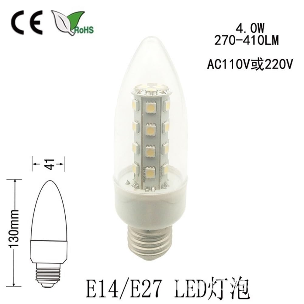 HHF Iluminación del hogar, Paquete de 20 bombillas LED CA 220 V, 5 W, T40, E14/E27/E26/E12, lámpara decorativa, lámpara de araña, lámpara de mesa for sala de estar y dormitorio(Cold white,E27)